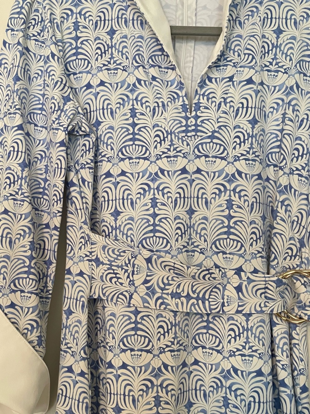 J. McLaughlin Blue White Belted Shirt Dress 3/4 Sleeve Resort Preppy Size XS - Picture 6 of 8